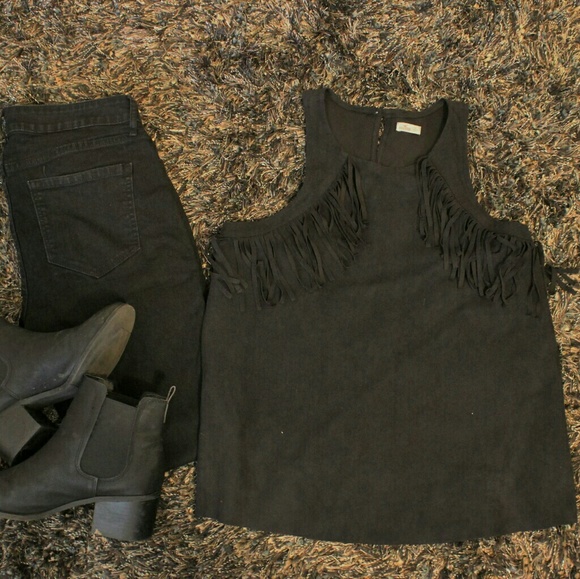 Hollister Fuax Suede Sleeveless Fringe Top Large - Picture 1 of 5